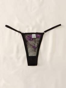 Tanga con bordado floral de malla - Lila Púrpura - Ver 2
