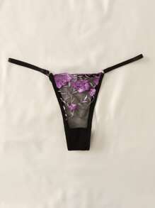 Tanga con bordado floral de malla - Lila Púrpura - Ver 4
