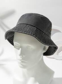 通用水洗純色輕便圓帽 - 深灰色 - 查看 2