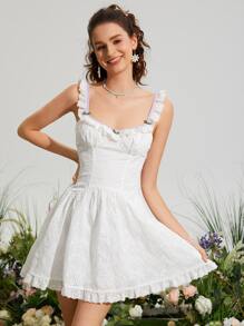 SHEIN MOD Eyelet Embroidery Frill Trim Schiffy Dress - White - View 2