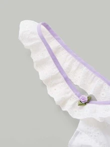 SHEIN MOD Eyelet Embroidery Frill Trim Schiffy Dress - White - View 3