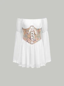 SHEIN MOD Vestido con bordado floral con cordón de hombros descubiertos - Blanco - Ver 1