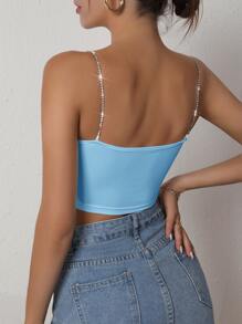 SHEIN SXY Rhinestone Heart-Ring Detail Cami Crop Top - Baby Blue - View 2