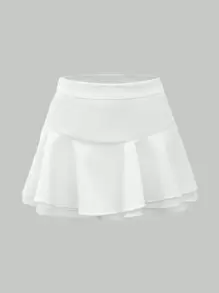 SHEIN MOD High Waist Layered Ruffle Trim White Summer Skort - White - View 2