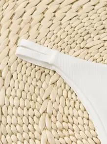 Swim Basics Summer Beach Rib Thong Bikini Panty Thong Bikini - White - View 3