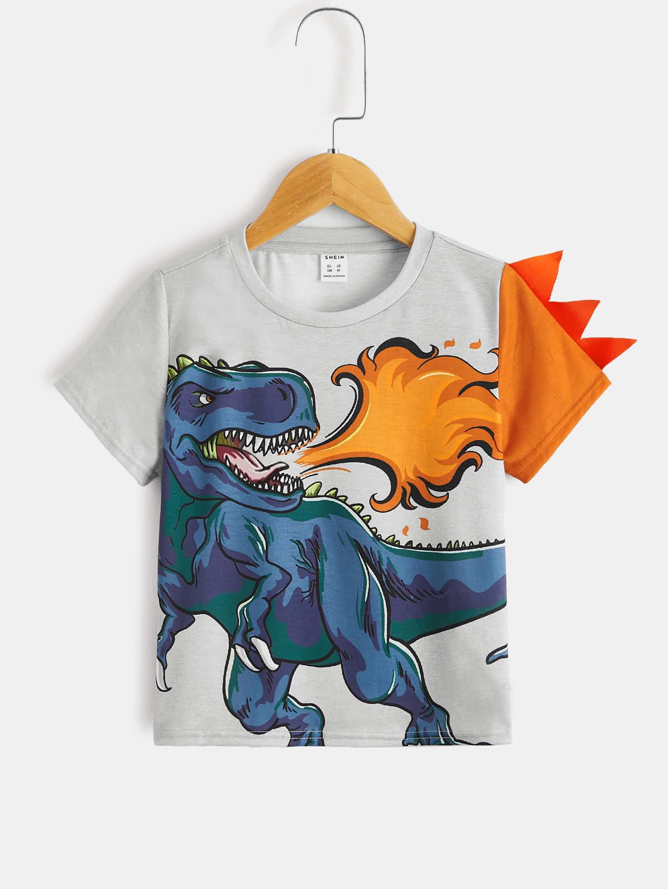 SHEIN Leap Crew Áo thun cổ tròn tay ngắn họa tiết khủng long thường ngày cho bé trai thích hợp cho mùa hè - Nhiều màu - Xem 1