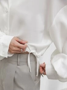 DAZY Camisa Sólida De Hombros Caídos - Blanco - Ver 5