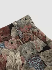 SHEIN MOD 小熊印花拼接細節卷邊短褲 - 彩色 - 查看 4