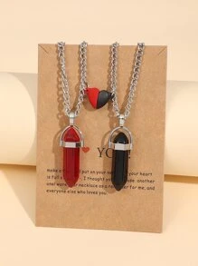 2pcs Couple Magnetic Heart & Geometric Pendant Necklace - Multicolor - View 1