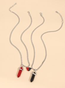 2pcs Couple Magnetic Heart & Geometric Pendant Necklace - Multicolor - View 2