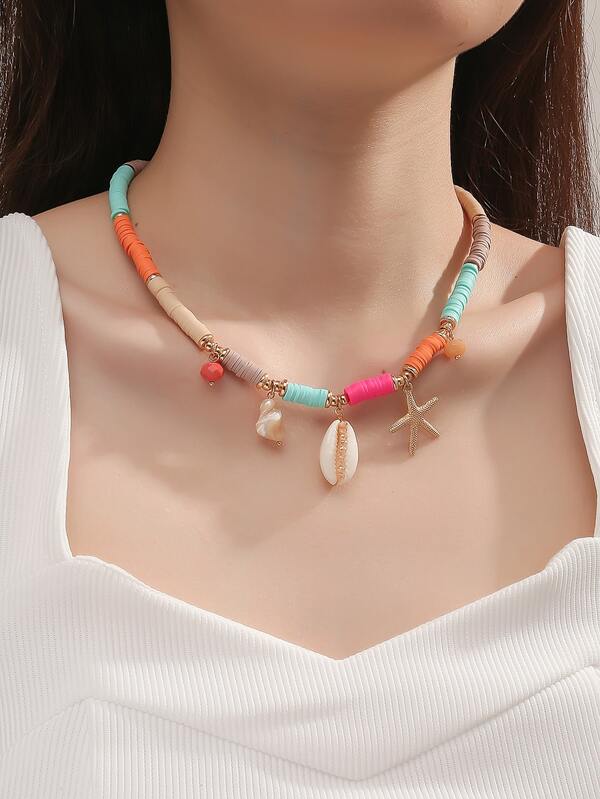 Perlenkette mit Muschel & Seestern Anhänger