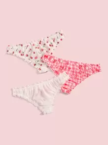 ROMWE Kawaii 3pack Letter Cartoon Graphic Frill Panty Set - Multicolor - View 2