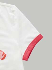 SHEIN MOD Cherry & Letter Graphic Contrast Binding Crop Tee - White - View 7