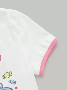 SHEIN MOD Áo thun nữ Tương phản ràng buộc Con số Lá thư Giải trí - trắng - Xem 4