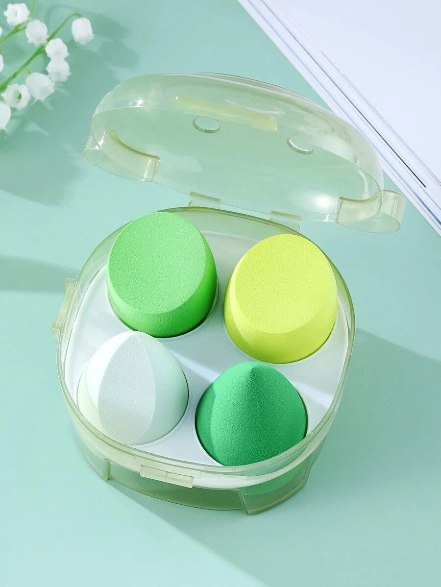 4件套化妆海绵套装，带收纳盒，适用于膏状和粉状遮瑕膏、散粉和其他化妆品 - 彩色 - 查看 1