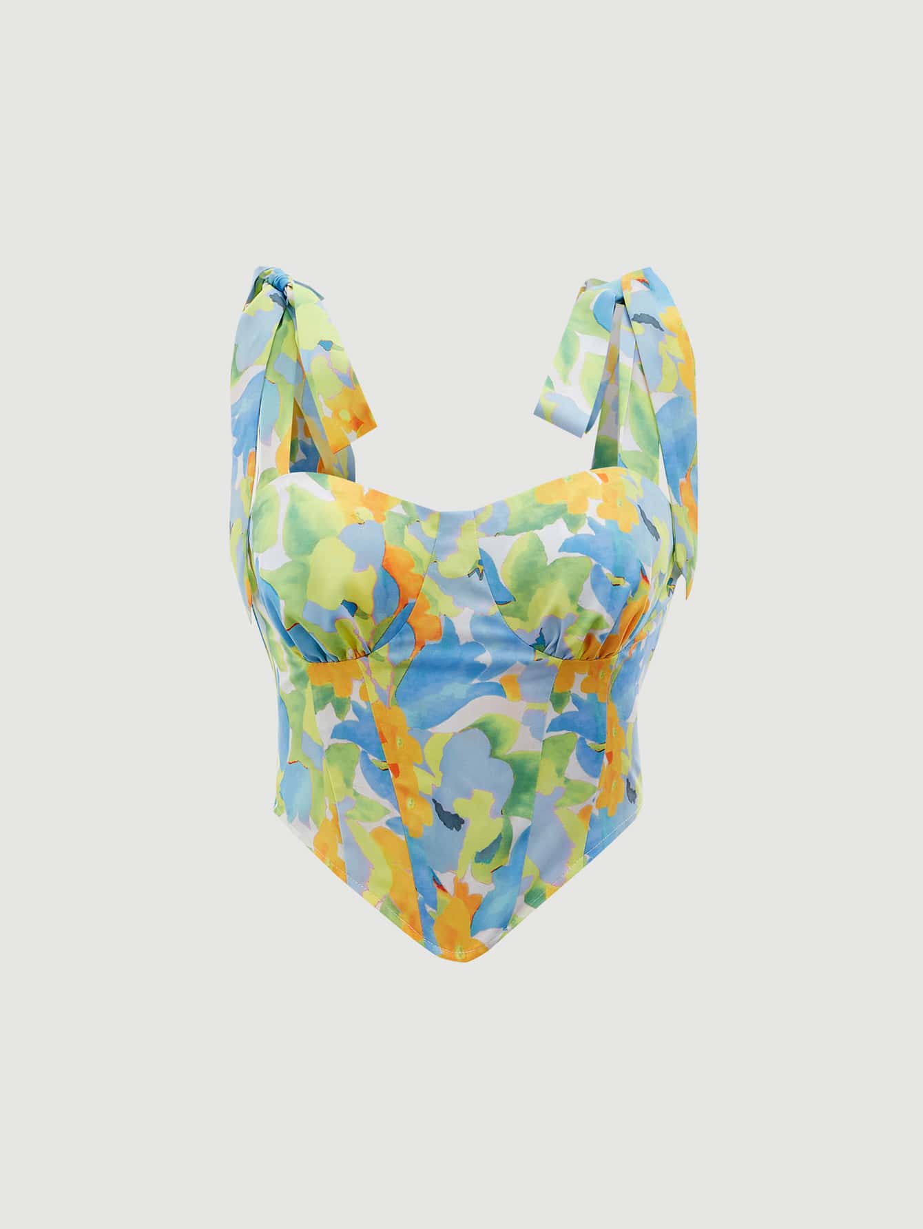 SHEIN MOD Top con estampado floral de hombros con nudo bajo con fruncido - Multicolor - Ver 1