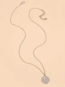 日月圖案圓形吊墜項鍊 - 銀色 - 查看 2