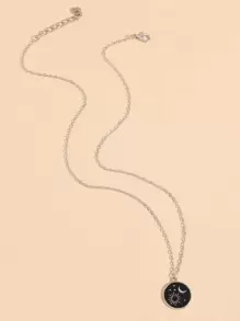 日月圖案圓形吊墜項鍊 - 銀色 - 查看 3