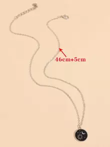 日月圖案圓形吊墜項鍊 - 銀色 - 查看 4