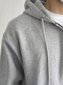 DAZY Men Cotton Solid Zip Up Drawstring Hoodie - Light Grey - View 2