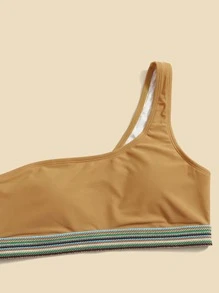 對比邊綁頸單肩比基尼套裝 - 芥末黃 - 查看 3