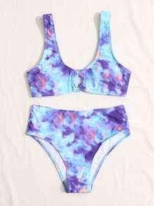 紮染環扣高腰比基尼 - 彩色 - 查看 5