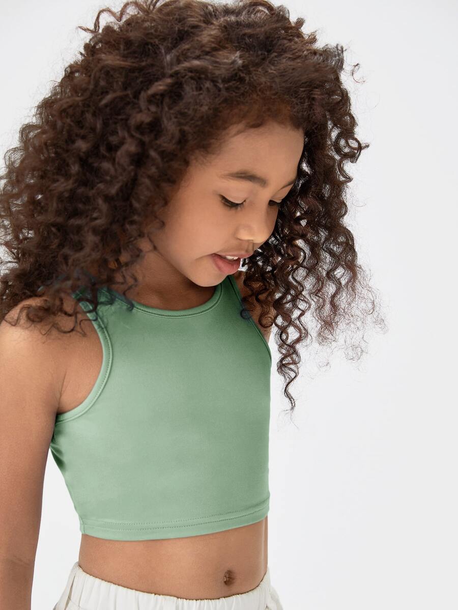 SHEIN Tween Girl Solid Crop Tank Top - Mint Green - View 1