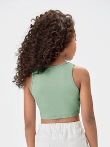 SHEIN Tween Girl Solid Crop Tank Top - Mint Green - View 2