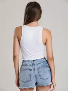 RueChic Cut Out Lace Up Front Crop Tank Top - White - View 2