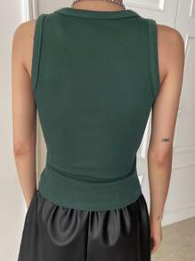 DAZY Solid Rib Knit Tank Top - Dark Green - View 5