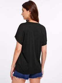 SHEIN Essnce Áo thun nữ màu trơn Cơ bản - màu đen - Xem 2