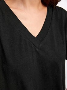 SHEIN Essnce Áo thun nữ màu trơn Cơ bản - màu đen - Xem 5