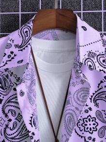 ROMWE MEN Áo sơ mi Nam Nút phía trước Paisley Kỳ nghỉ - Màu tím - Xem 3