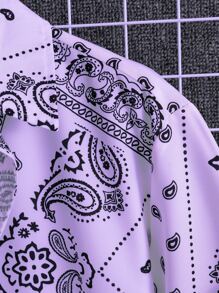 ROMWE MEN Áo sơ mi Nam Nút phía trước Paisley Kỳ nghỉ - Màu tím - Xem 5