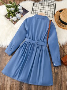 SHEIN 女孩翻蓋細節腰帶襯衫洋裝