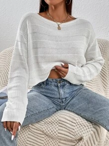 SHEIN Essnce Drop Shoulder Ribbed Knit Jumper - White - View 1