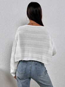 SHEIN Essnce Drop Shoulder Ribbed Knit Jumper - White - View 2