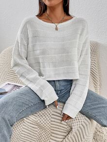 SHEIN Essnce Drop Shoulder Ribbed Knit Jumper - White - View 3