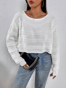 SHEIN Essnce Drop Shoulder Ribbed Knit Jumper - White - View 4