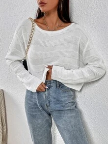 SHEIN Essnce Drop Shoulder Ribbed Knit Jumper - White - View 5