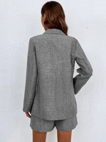 Chiquease Button Front Lapel Collar Blazer & Plicated Detail Shorts - Grey - View 2