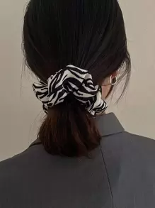 Zebra Striped Print Scrunchie Casual,Animal Print Hair Ties Ponytail Holders Hair Elastics Hair Rubber Bands Scrunchies Hair Rope Elastic Hair Tie, Hair Bobbles Hair Accessories Head Accessories - Black and White - View 2