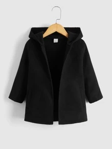 SHEIN 小男童開門襟連帽花呢外套 - 黑色 - 查看 1