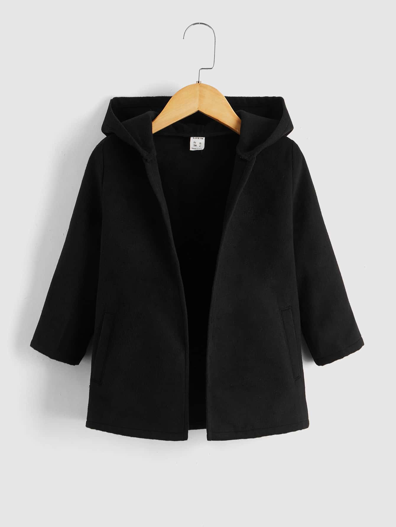 SHEIN 小男童開門襟連帽花呢外套 - 黑色 - 查看 1