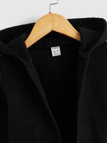 SHEIN 小男童開門襟連帽花呢外套 - 黑色 - 查看 3