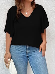 SHEIN LUNE Plus Butterfly Sleeve Blouse - Black - View 4