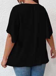SHEIN LUNE Plus Butterfly Sleeve Blouse - Black - View 2
