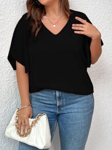 SHEIN LUNE Plus Butterfly Sleeve Blouse - Black - View 3
