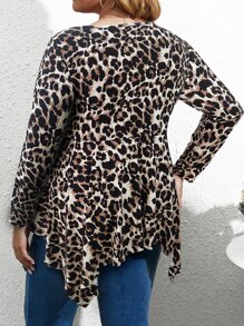 SHEIN LUNE Plus Leopard Print Asymmetrical Hem Tee - Multicolor - View 2