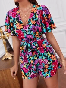 SHEIN Frenchy Áo liền quần nữ Thắt lưng Trọn gói Hoa Tất cả trên in Boho - Nhiều màu - Xem 2